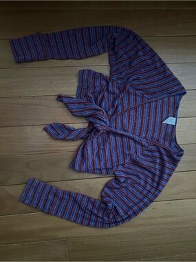 We The Free Striped Knit Tie-Front Crop Top in Blue, Orange & Purple